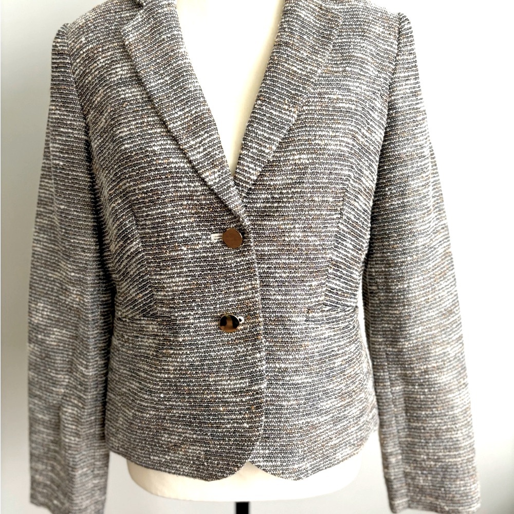 NWOT CALVIN KLEIN WOMENS GRAY/TAN TWEED SUIT JACKET LINED CAREER BUSINESS SZ 10P